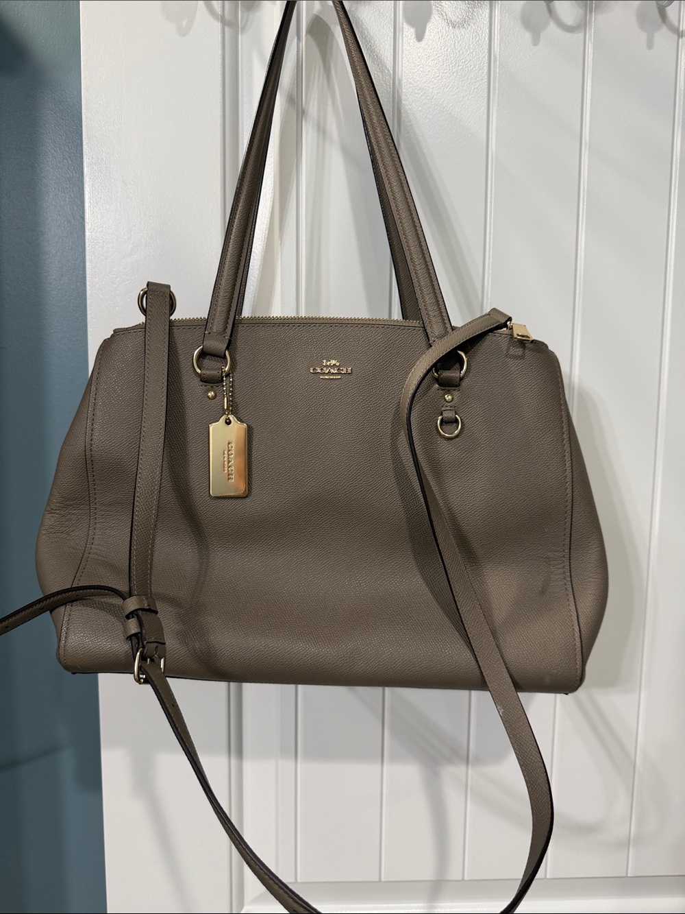Coach Taupe Pebble Leather Satchel with Gold Hardware